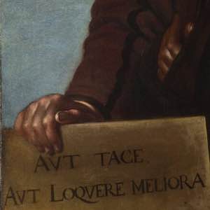 BE QUIET, UNLESS YOUR SPEECH BE BETTER THAN SILENCE - AVT TACE AVT LOCQVERE MELIORA SILENTIO.Salvatore Rosa, Philosophy, about 1645, National Gallery (NG4680), London.#london #painting #national #gallery #uk #rosa #italian #painter